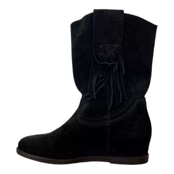 Dingo KELSEY Boots Women's 6.5 Black Fringe Mid Calf Hidden Wedge DI901 - Picture 8 of 9